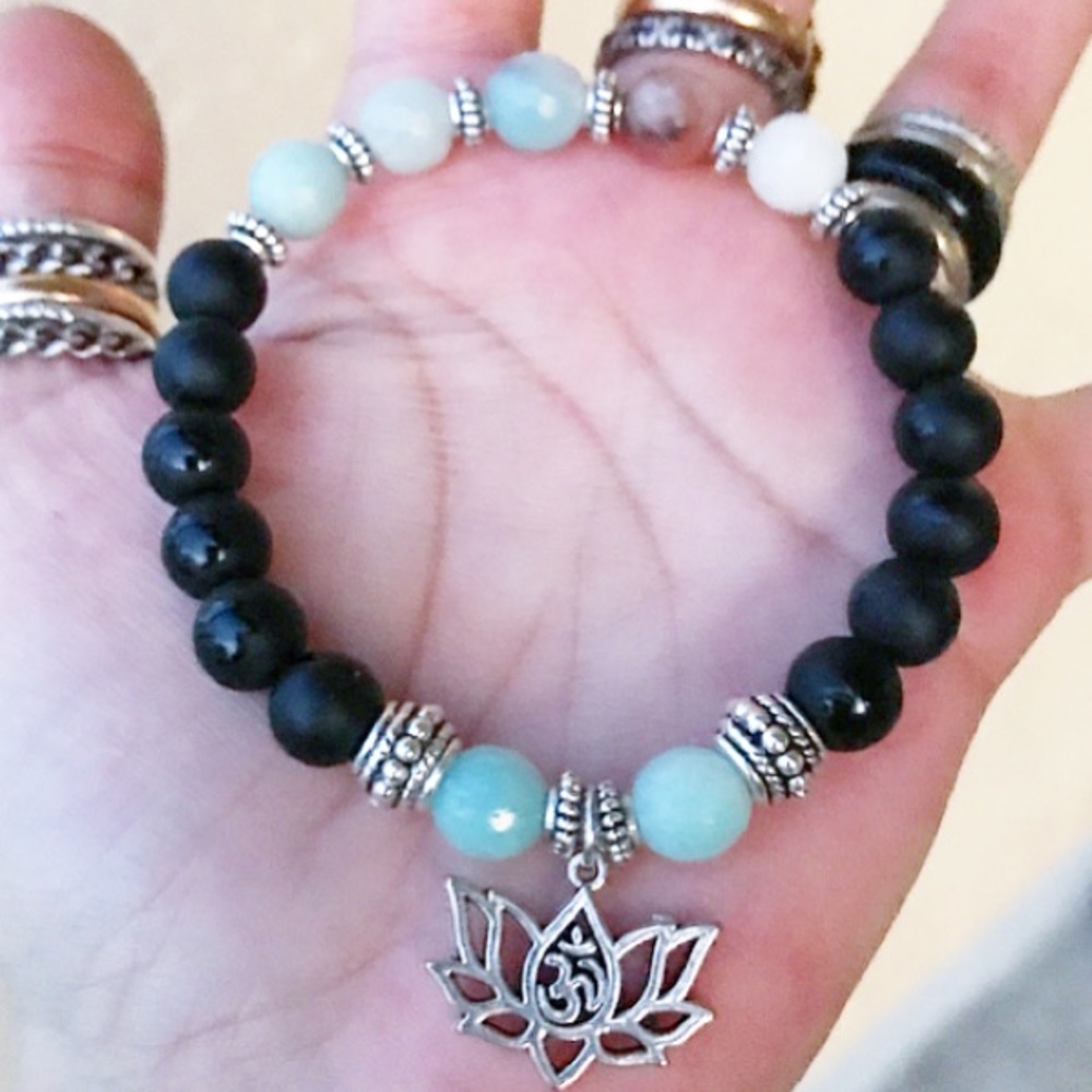 Onyx butterfly design & amazonite + lotus flower - Picture 6 of 8